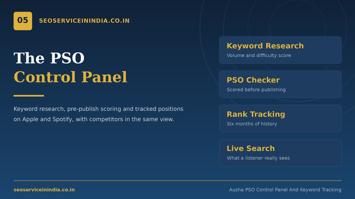 Ausha PSO Control Panel keyword tracking and competitor rankings