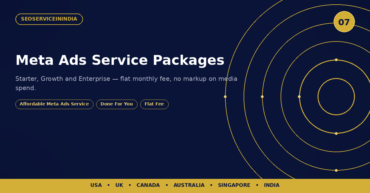 Meta Ads Service Packages — Starter, Growth, Enterprise flat monthly fee