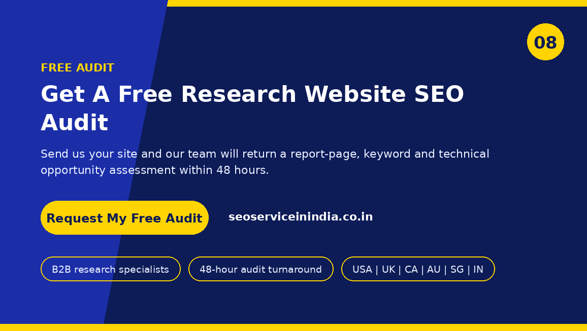 Free research website SEO audit call to action for market analysis and research companies