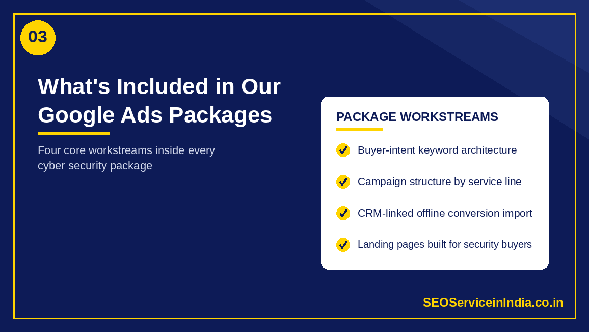 Services included in cyber security Google Ads management packages